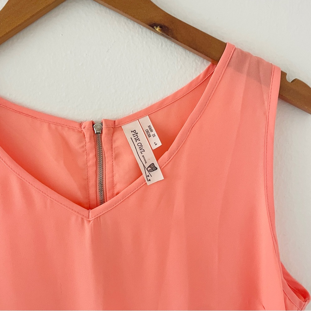 Pink Owl Coral Orange Pink Striped Tissue V-Neck Tank Top - Picture 2 of 3